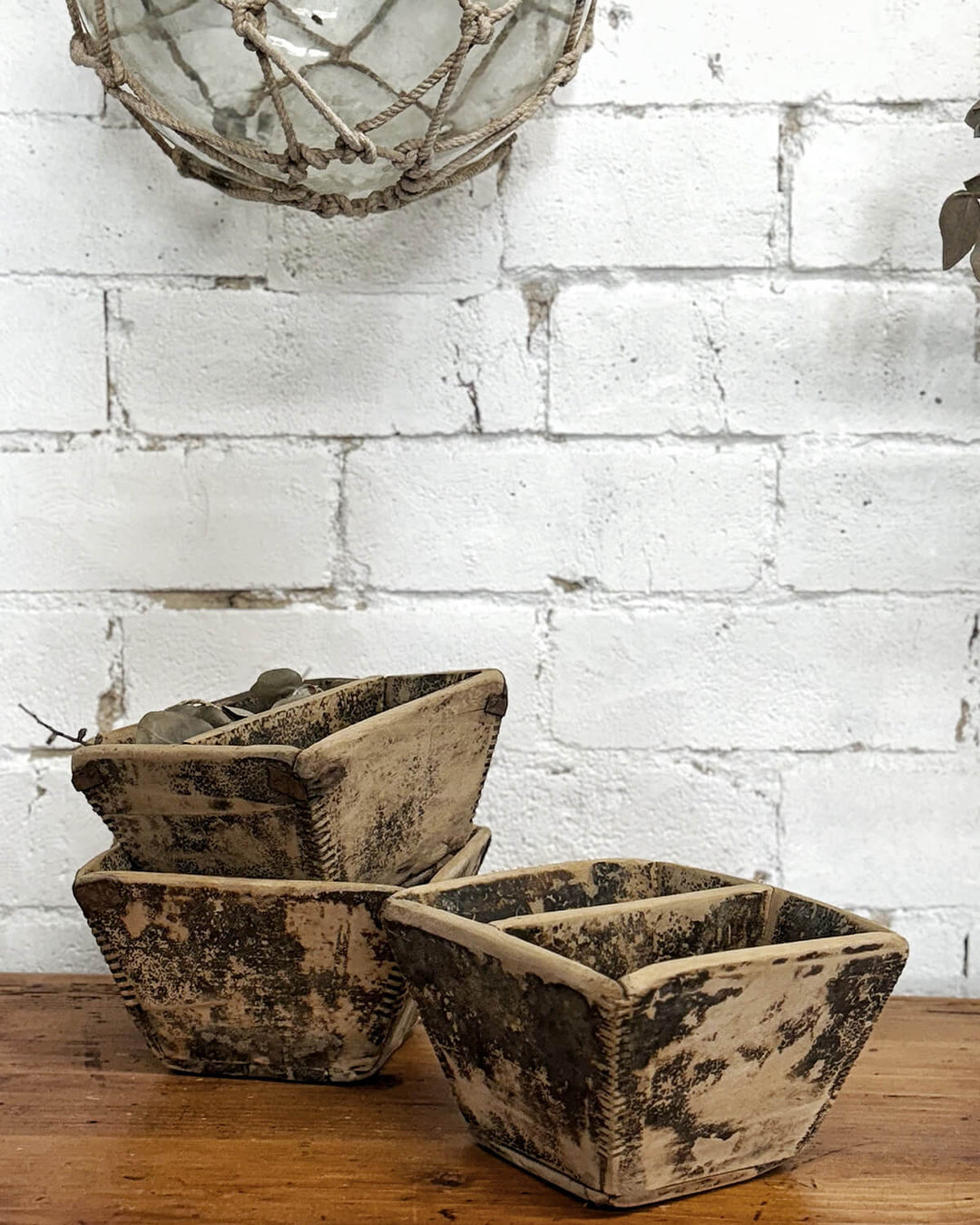 Antique elm wood rice bowls - La Casa by Importante