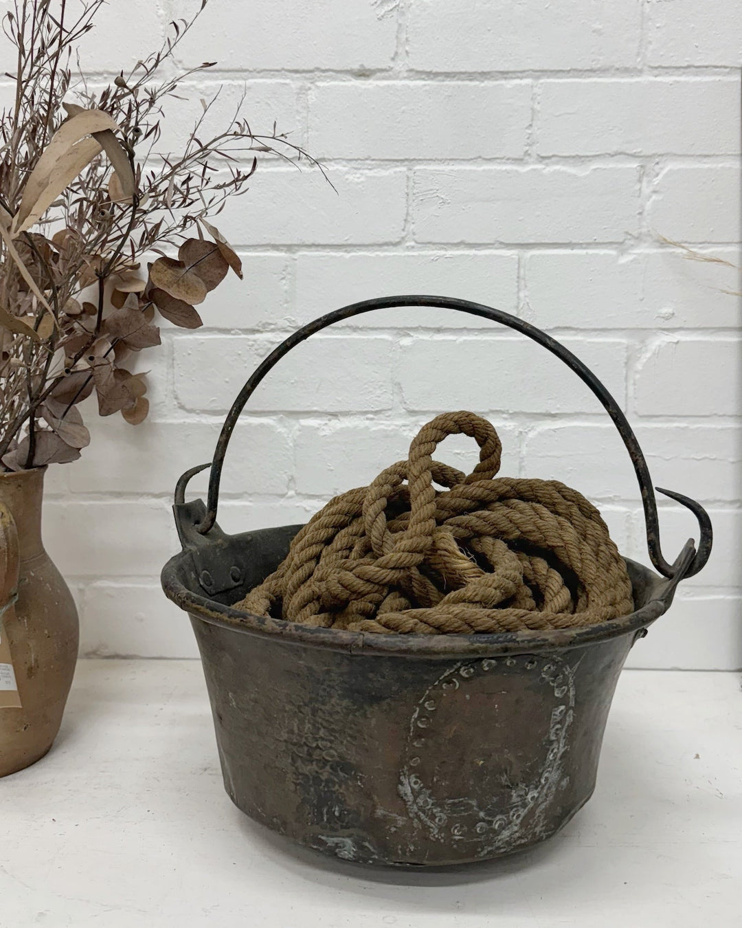 Antique French copper and wrought iron pot - Large - La Casa by Importante