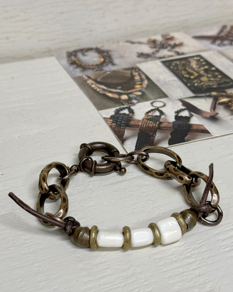 Bone beads with large hammered links bracelet by US designer Debe Dohrer - La Casa by Importante