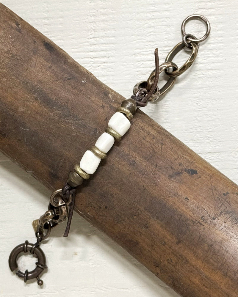 Bone beads with large hammered links bracelet by US designer Debe Dohrer - La Casa by Importante