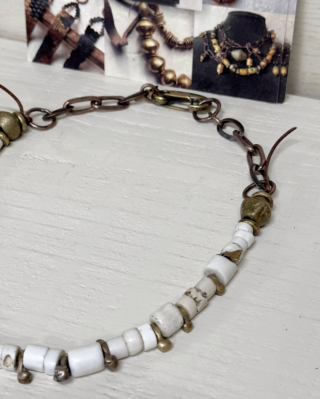 Old bone chips with fulani brass bug beads necklace by US designer Debe Dohrer - La Casa by Importante