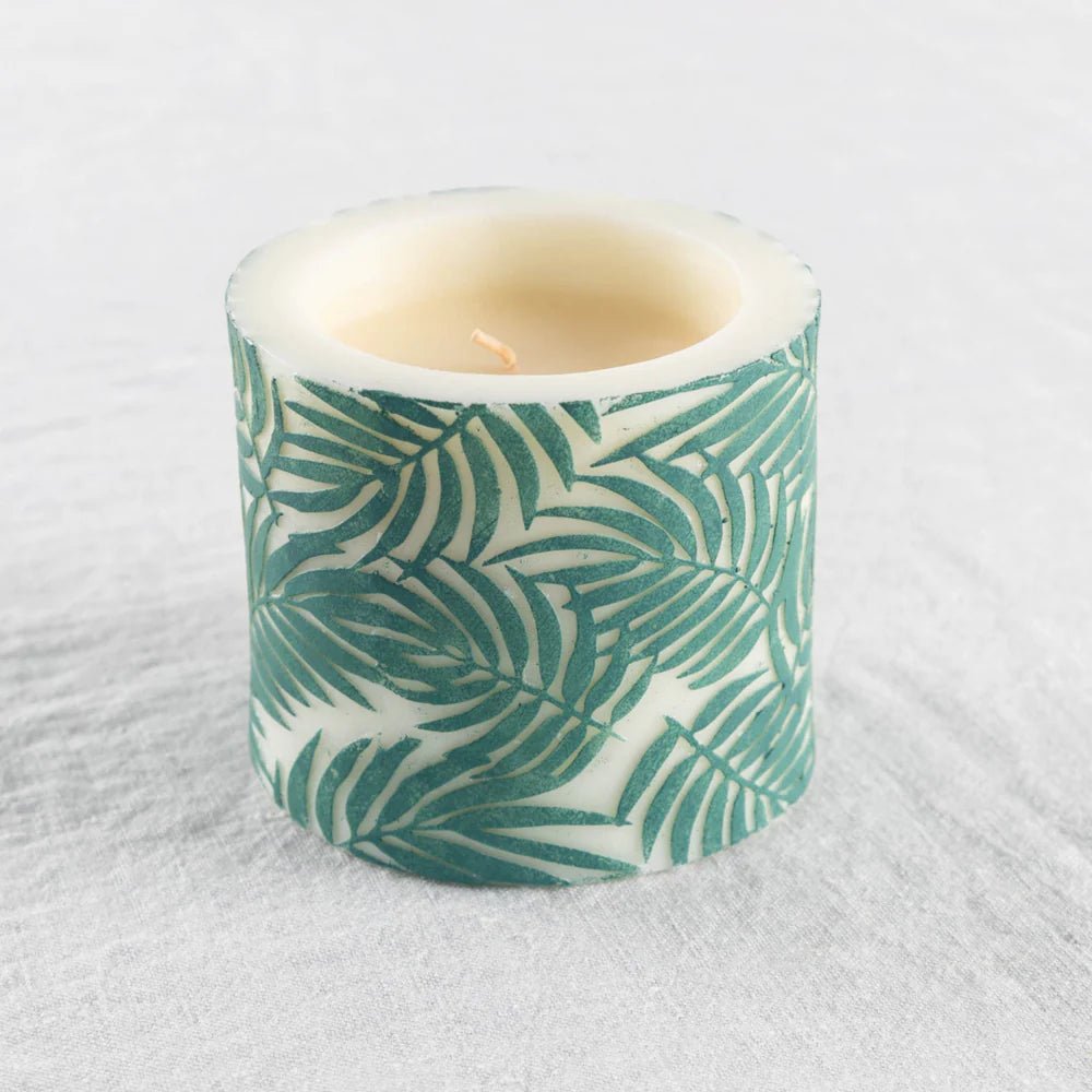 Palm Leaf Mini Recessed Pillar Candle - La Casa by Importante