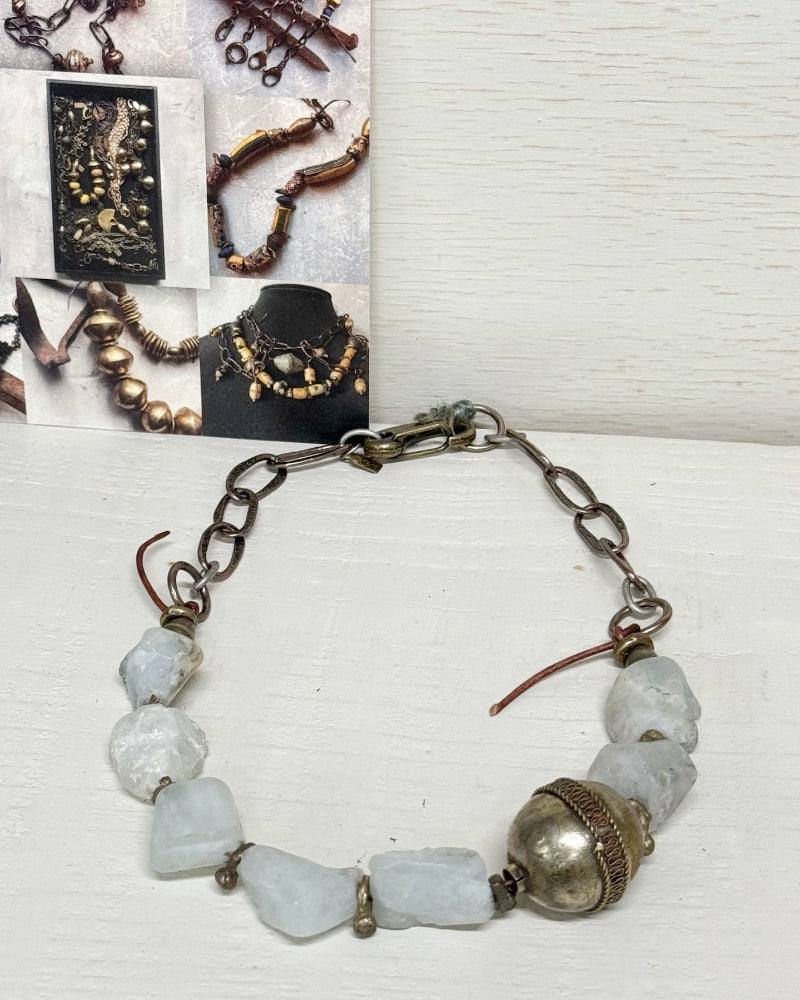 Raw aquamarine stones with African silver and brass bead necklace by US designer Debe Dohrer - La Casa by Importante