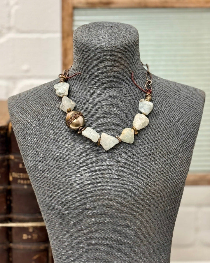 Raw aquamarine stones with African silver and brass bead necklace by US designer Debe Dohrer - La Casa by Importante