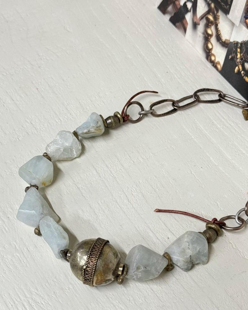 Raw aquamarine stones with African silver and brass bead necklace by US designer Debe Dohrer - La Casa by Importante