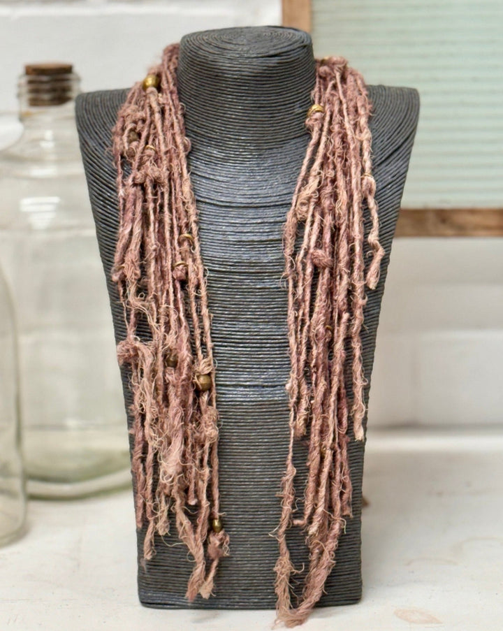 Silk and brass beads textile necklace by US designer Debe Dohrer - La Casa by Importante