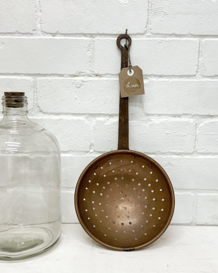 Vintage French Copper and Wrought Iron Strainer - La Casa by Importante